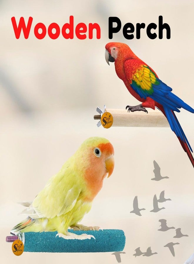 سايج سكوير مجموعة مجاثم رملية عادية ومربعة من خشب طبيعي خشن مقاس 8 بوصات مع مسمار طحن | حامل لعب، تدريب، ملحقات قفص | مناسبة للعصافير، الببغاوات، البادجي، الكوكاتيل (عبوة من قطعتين) - Image 4